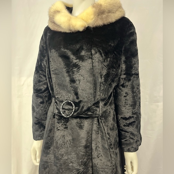 VTG 50s Wales of London Berry’s Black Chenille Mink Fur Coat Women’s L / XL - Picture 10 of 16